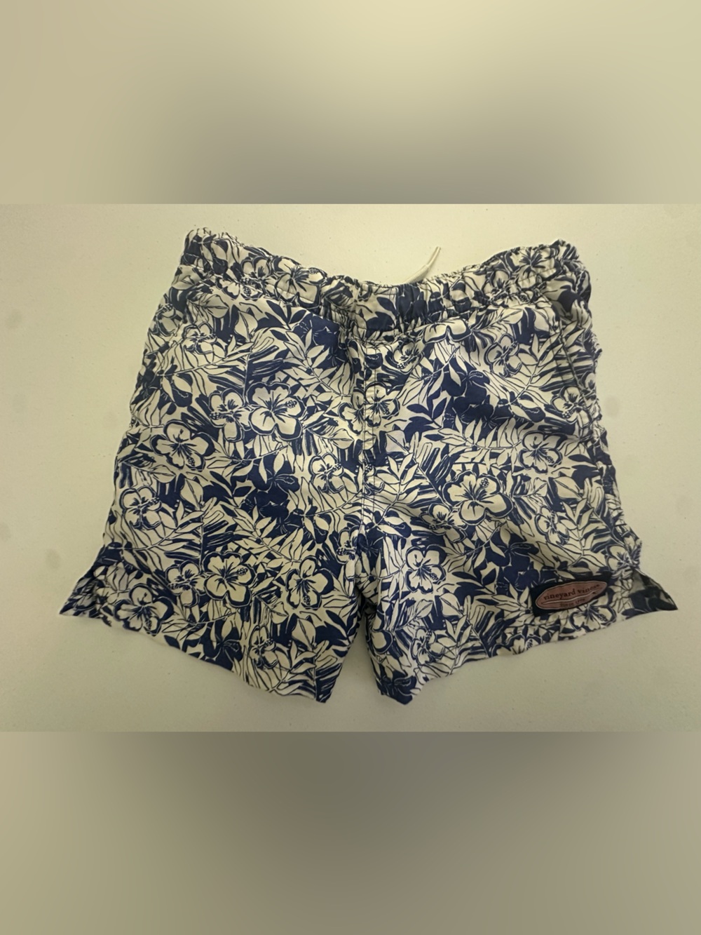 Vineyard Vines Navy and White Floral Kids Swim Trunks